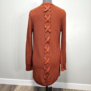Pinque Stitch Fix Jamelya Rust Open Cardigan Back Detail Sweater Women's Small